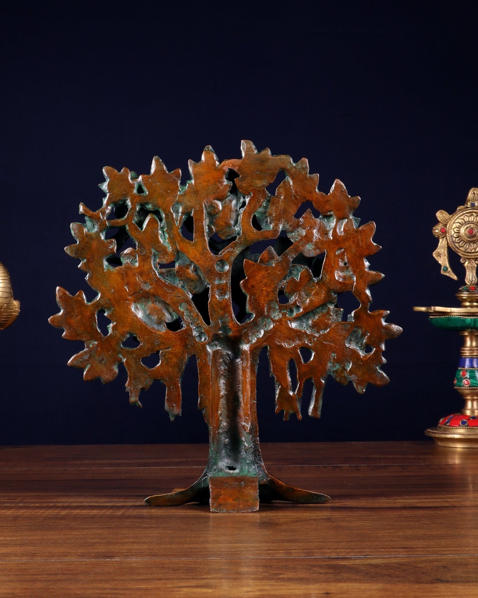 Pure Brass Handcrafted Kalpavriksha Tree - Table Standing 9" vintage tone - Budhshiv.com