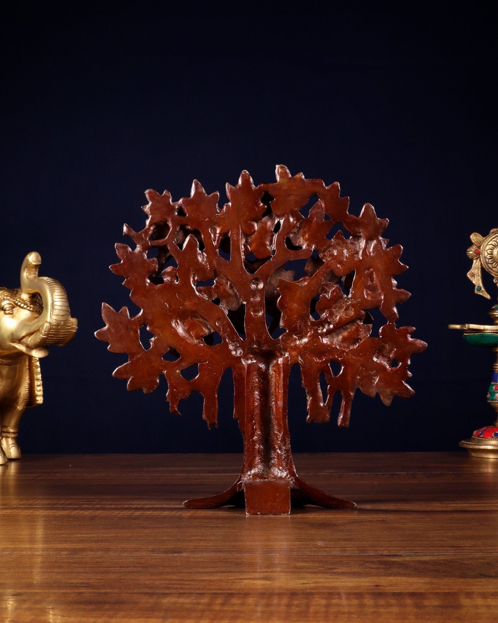 Pure Brass Handcrafted Kalpavriksha Tree - Table Standing 9" vintage tone - Budhshiv.com