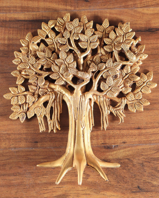 Pure Brass Handcrafted Kalpavriksha Tree Wall Hanging – Symbol of Prosperity 9" - Budhshiv.com