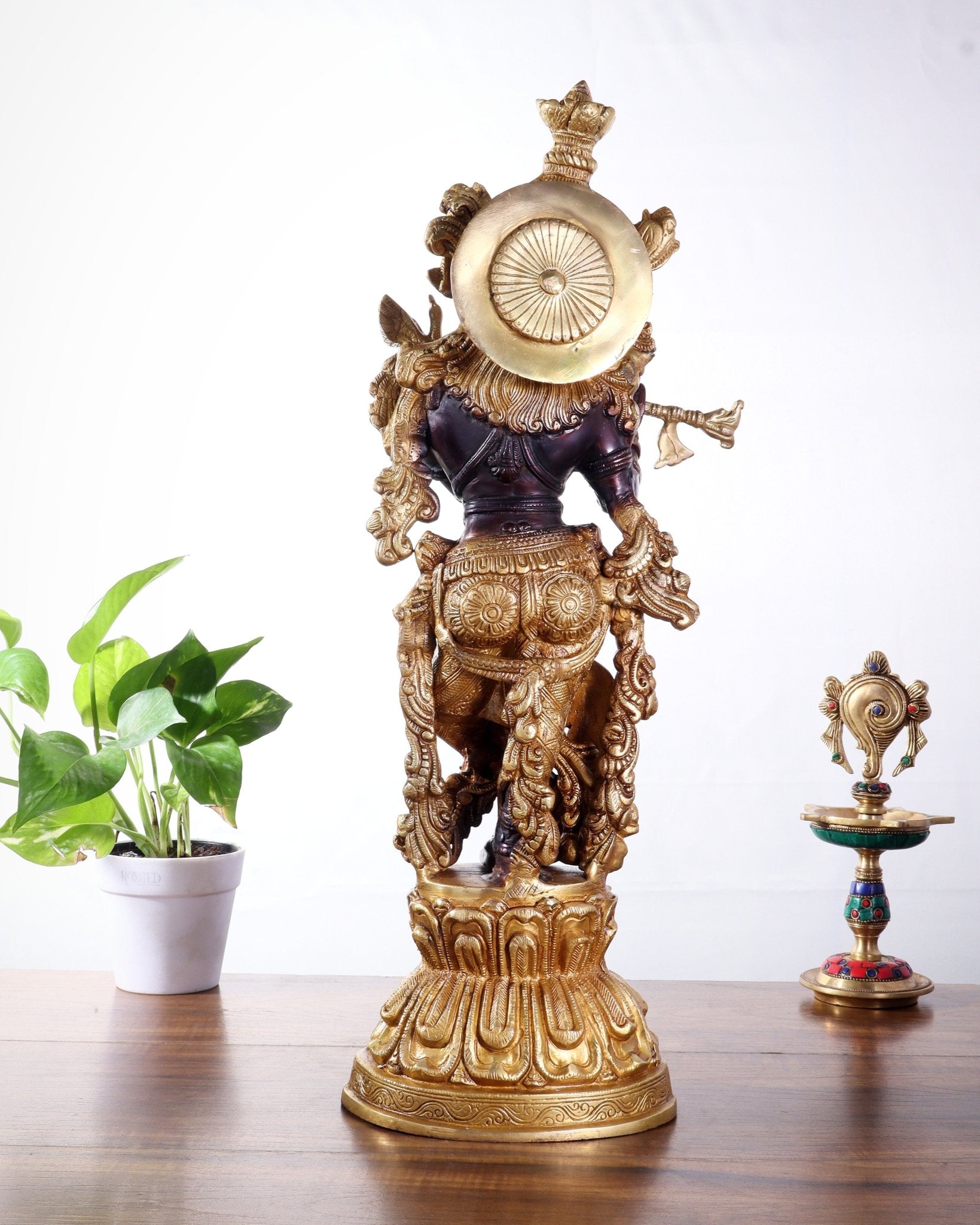 Pure Brass Handcrafted Krishna Statue – 21" black and gold finish - Budhshiv.com