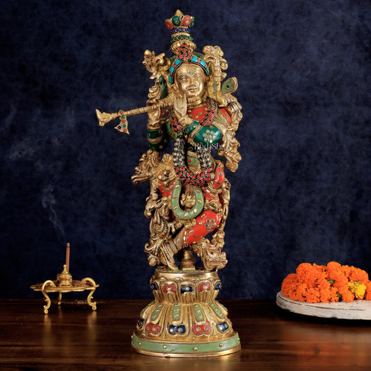 Pure Brass Handcrafted Krishna Statue 21 inch - Budhshiv.com