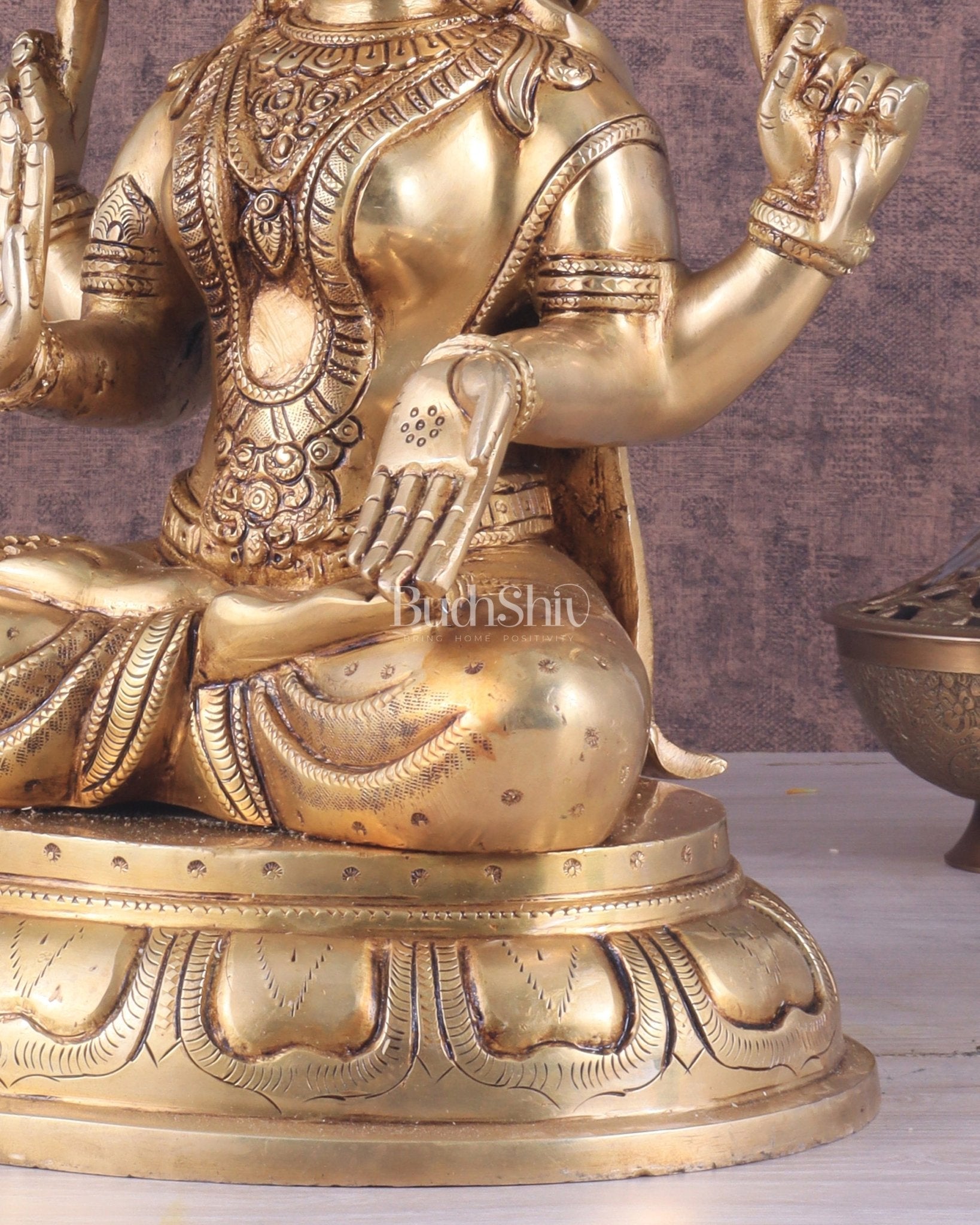 Pure Brass Handcrafted Lakshmi idol 14" - Budhshiv.com