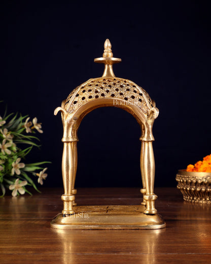 Pure Brass Handcrafted mandapam Temple with Jaali Work – 7" Height - Budhshiv.com