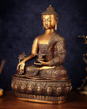 Pure Brass Handcrafted Medicine Buddha Statue with Dragon Carvings 22" - Budhshiv.com