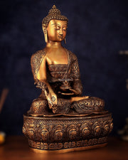 Pure Brass Handcrafted Medicine Buddha Statue with Dragon Carvings 22" - Budhshiv.com