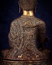 Pure Brass Handcrafted Medicine Buddha Statue with Dragon Carvings 22" - Budhshiv.com