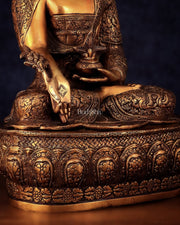 Pure Brass Handcrafted Medicine Buddha Statue with Dragon Carvings 22" - Budhshiv.com