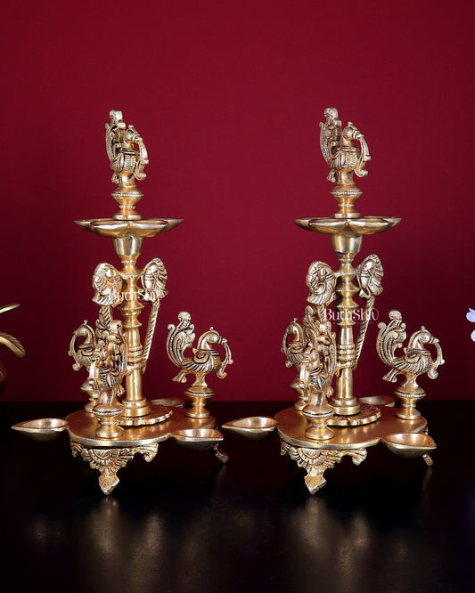 Pure Brass Handcrafted Peacock Diya Pair (Annam Pakshi Design) 12 inch - Budhshiv.com