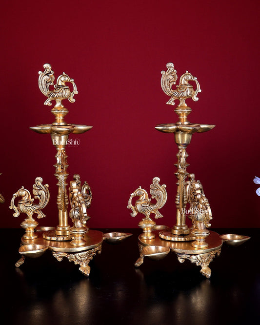 Pure Brass Handcrafted Peacock Diya Pair (Annam Pakshi Design) 12 inch - Budhshiv.com