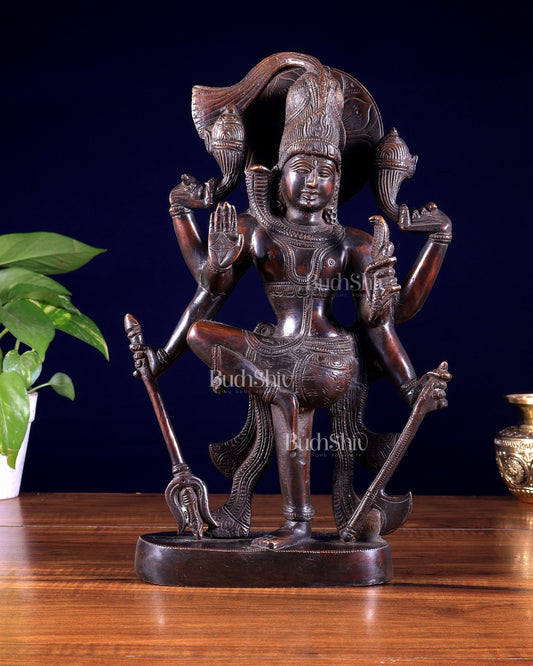 Pure Brass Handcrafted veer bhadra swamy Lord Shiva with 6 Arms - 13 inch vintage tone - Budhshiv.com