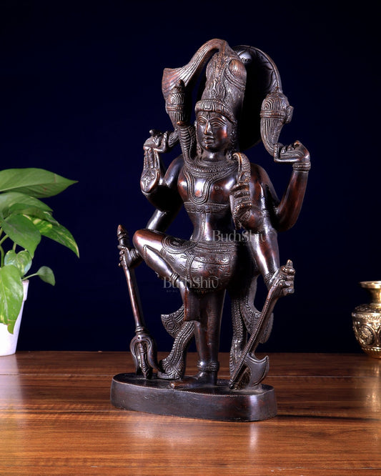 Pure Brass Handcrafted veer bhadra swamy Lord Shiva with 6 Arms - 13 inch vintage tone - Budhshiv.com