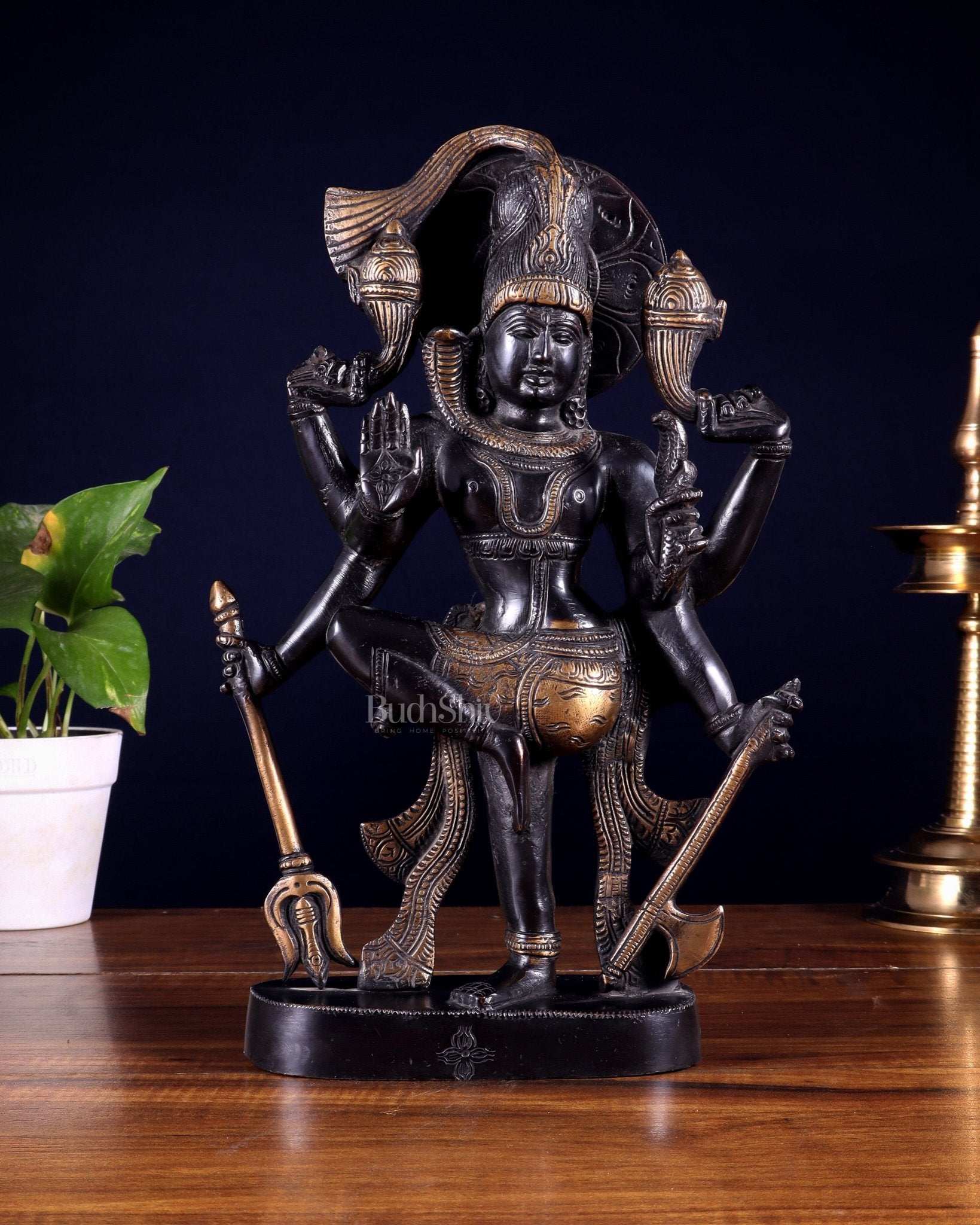 Pure Brass Handcrafted veer bhadra swamy Lord Shiva with 6 Arms - 13 inch - Budhshiv.com