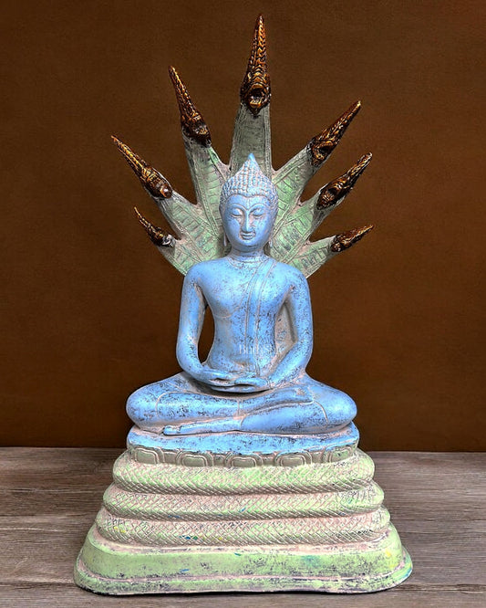 Pure Brass Handmade Thai Blessing Buddha Sculpture | Antique Tone | 21 Inch - Budhshiv.com