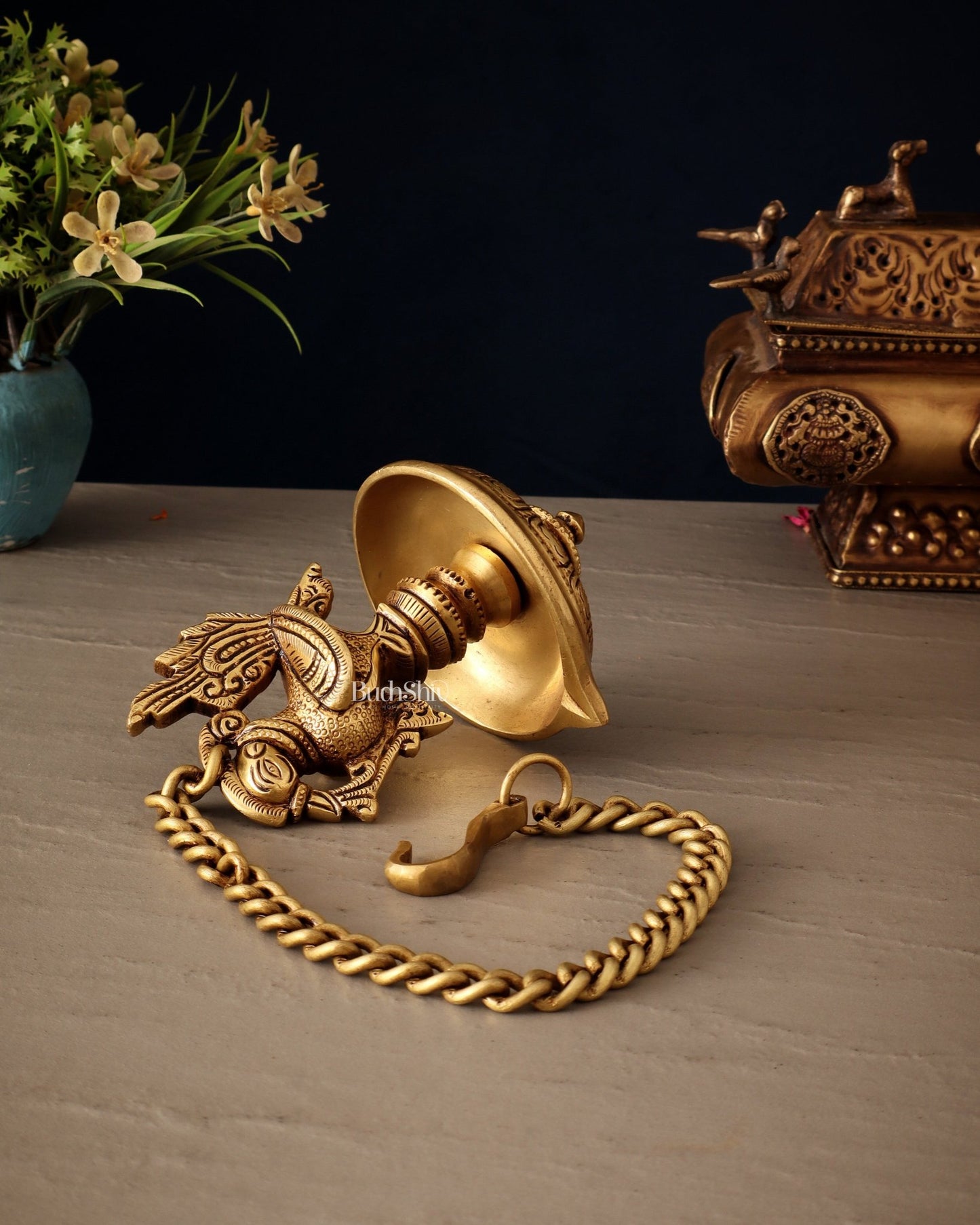 Pure Brass Hanging Annam Diya – Single Wick 18" - Budhshiv.com