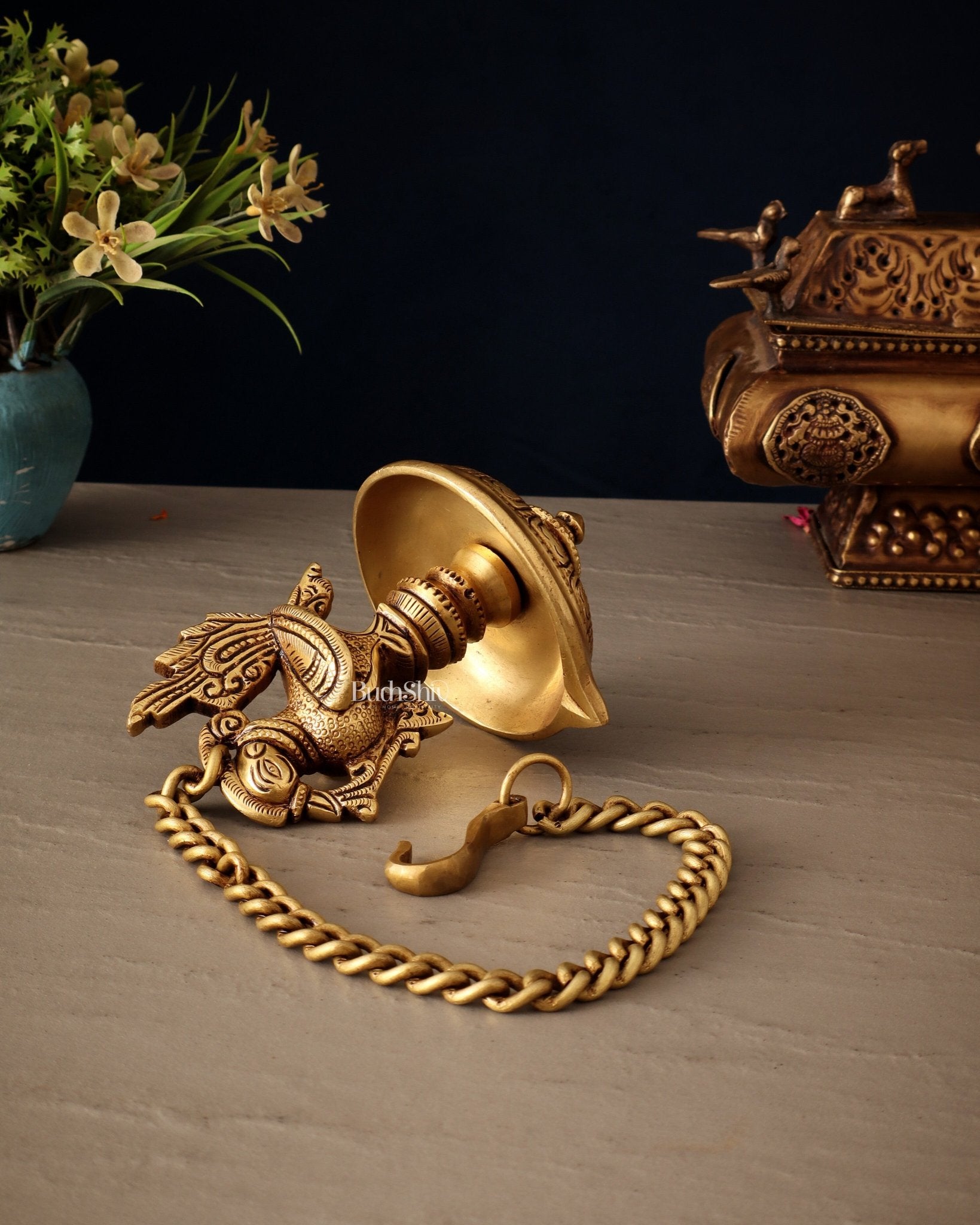 Pure Brass Hanging Annam Diya – Single Wick 18" - Budhshiv.com
