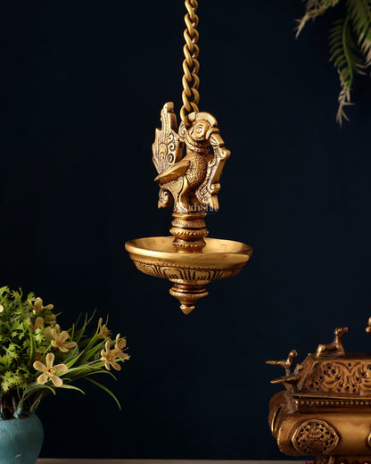Pure Brass Hanging Annam Diya – Single Wick 18" - Budhshiv.com