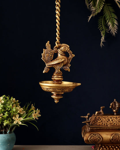 Pure Brass Hanging Annam Diya – Single Wick 18" - Budhshiv.com