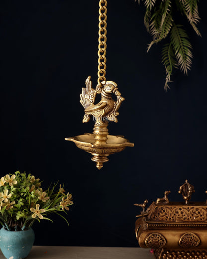 Pure Brass Hanging Annam Lamp with 5 Wicks - Budhshiv.com