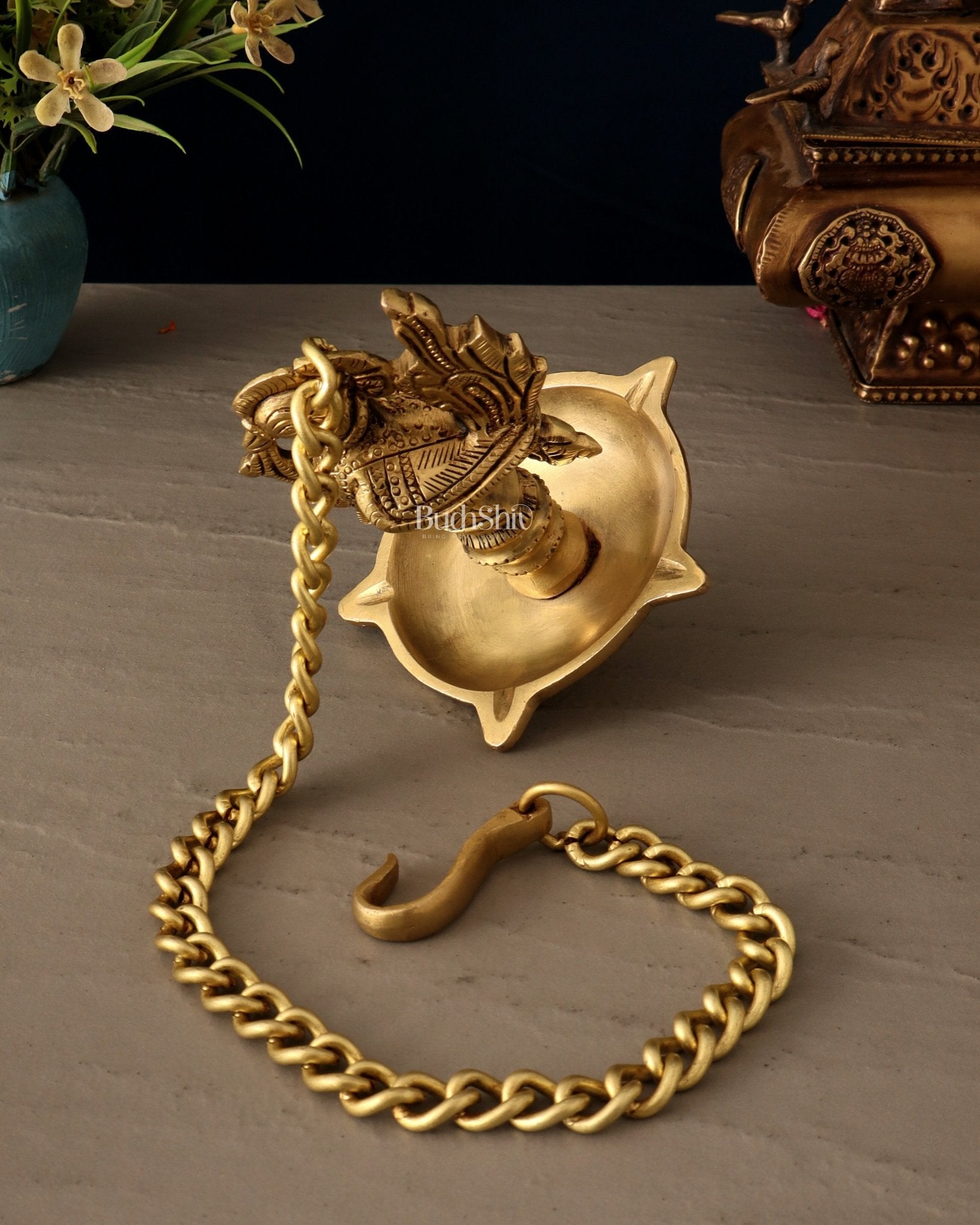 Pure Brass Hanging Annam Lamp with 5 Wicks - Budhshiv.com