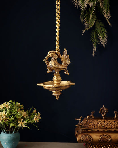 Pure Brass Hanging Annam Lamp with 5 Wicks - Budhshiv.com