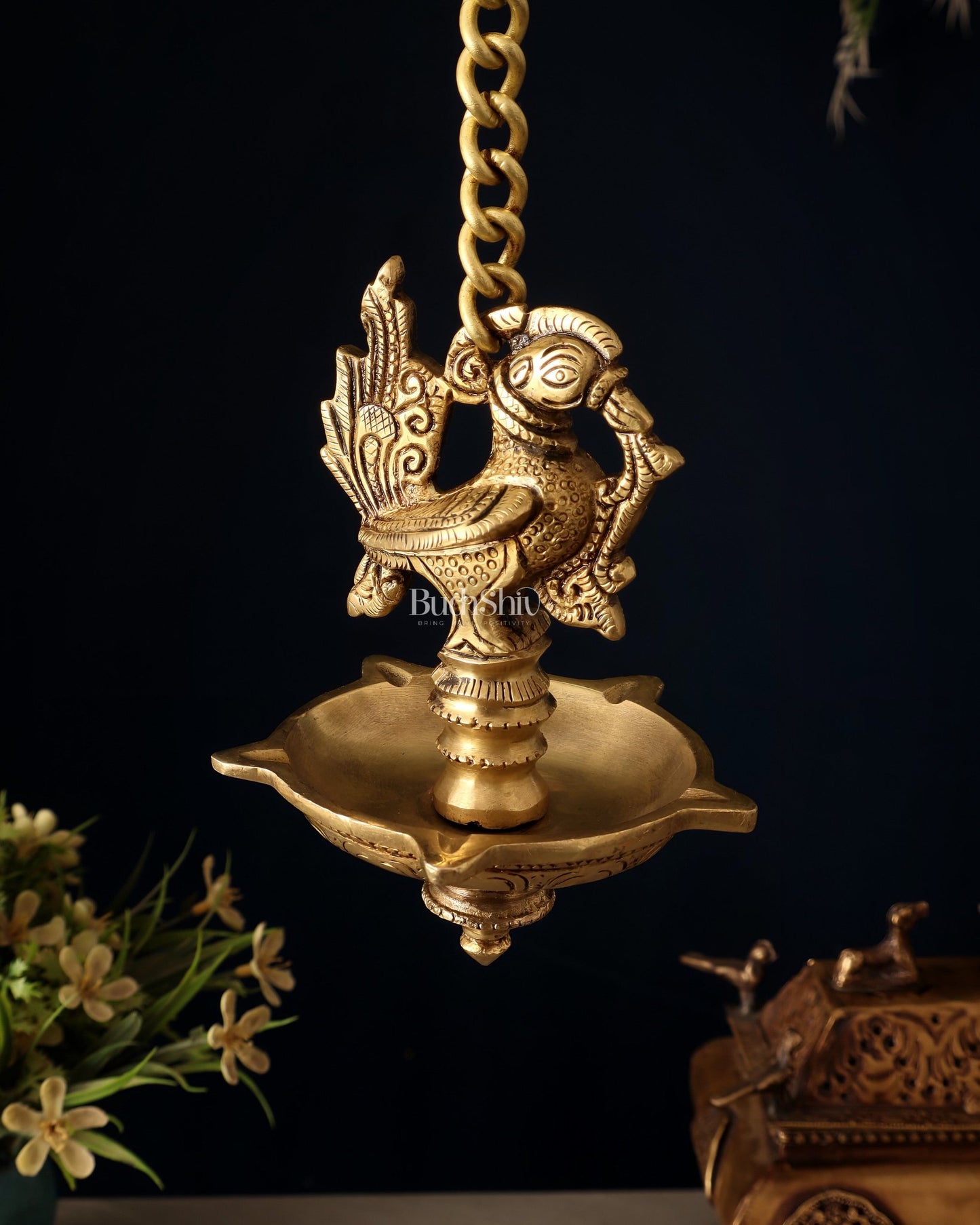 Pure Brass Hanging Annam Lamp with 5 Wicks - Budhshiv.com