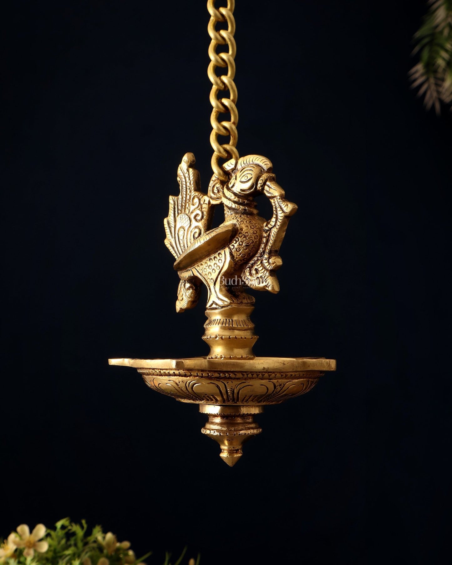 Pure Brass Hanging Annam Lamp with 5 Wicks - Budhshiv.com