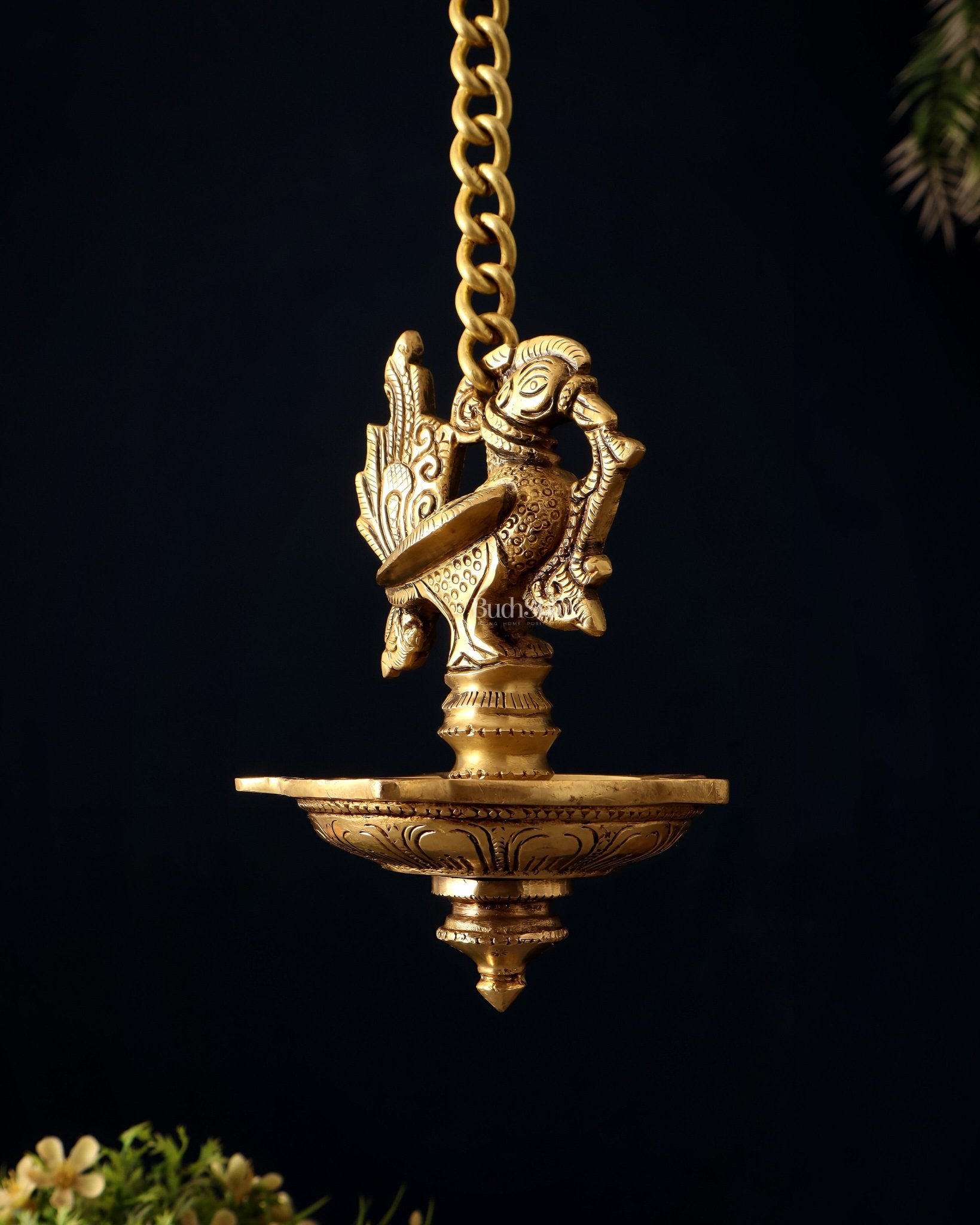 Pure Brass Hanging Annam Lamp with 5 Wicks - Budhshiv.com