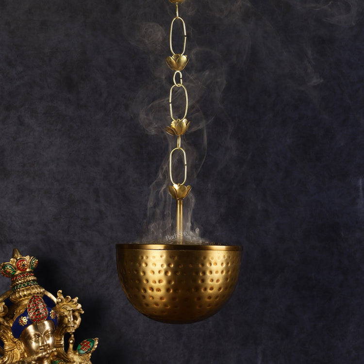 Pure Brass Hanging Lobandaan Dhoop Burner large - Budhshiv.com
