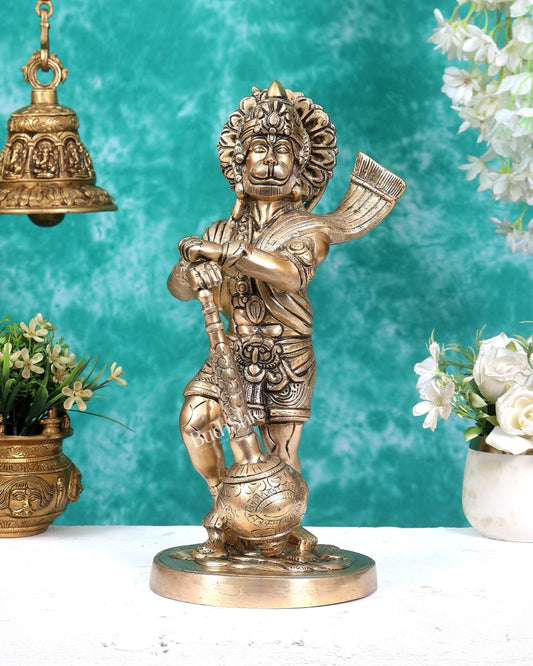 Pure Brass Hanuman Bahubali Standing Large Statue 14 inch - Budhshiv.com