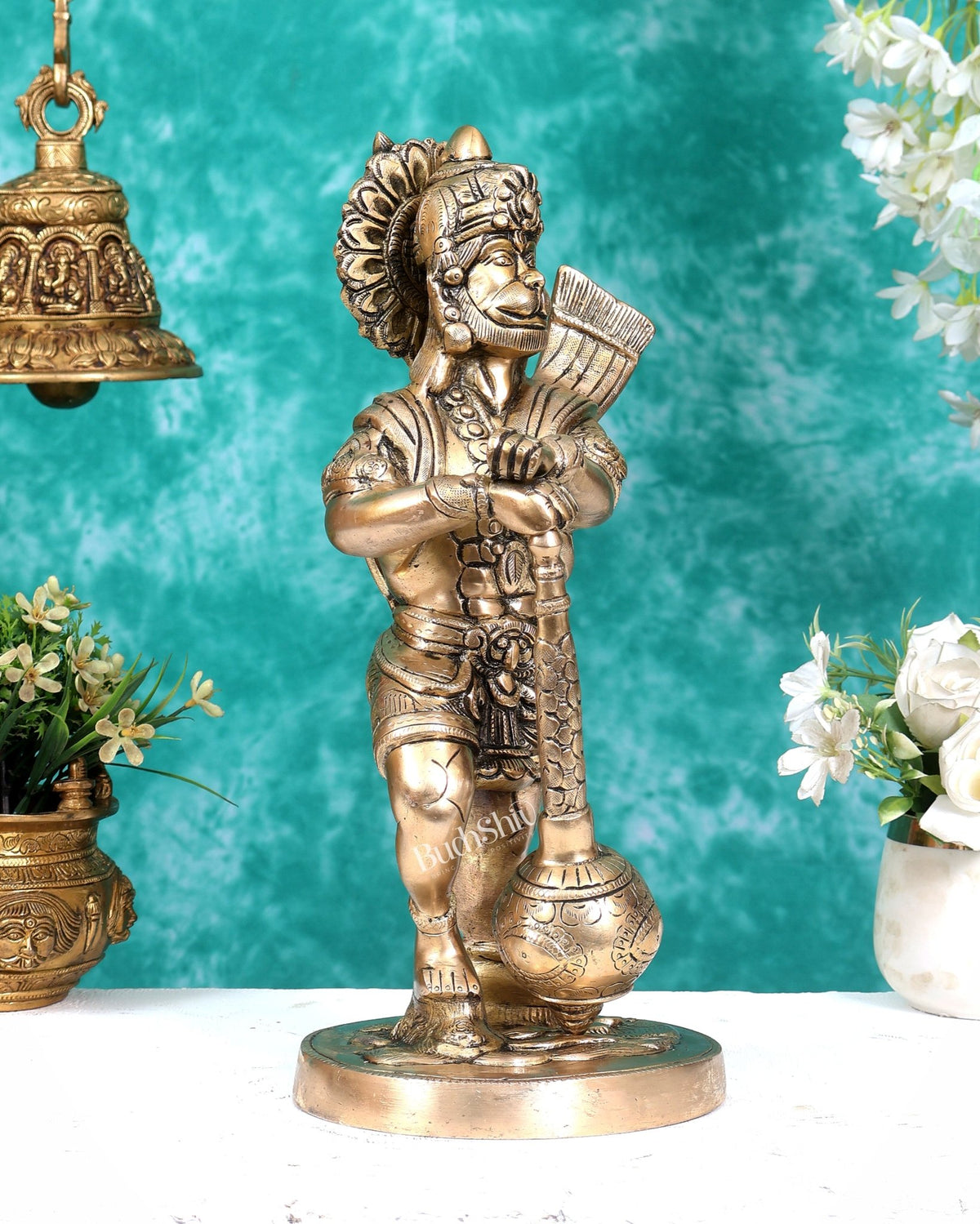 Pure Brass Hanuman Bahubali Standing Large Statue 14 inch - Budhshiv.com