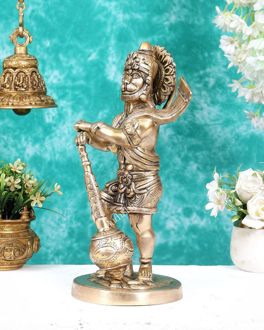 Pure Brass Hanuman Bahubali Standing Large Statue 14 inch - Budhshiv.com