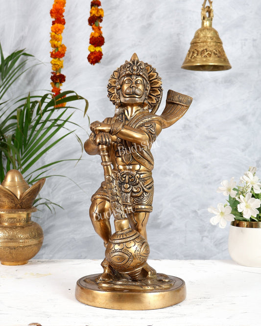 Pure Brass Hanuman Bahubali Standing Large Statue 14" - Budhshiv.com