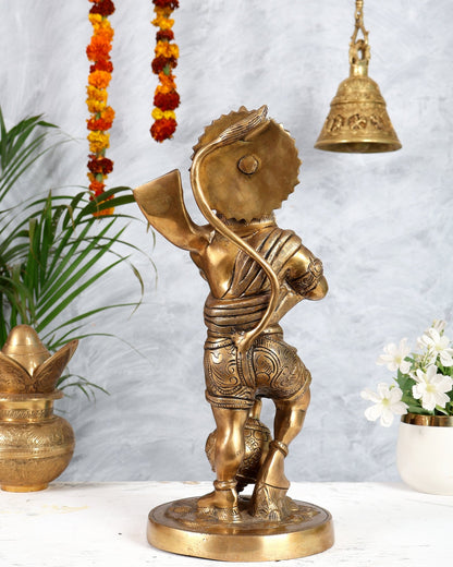 Pure Brass Hanuman Bahubali Standing Large Statue 14" - Budhshiv.com
