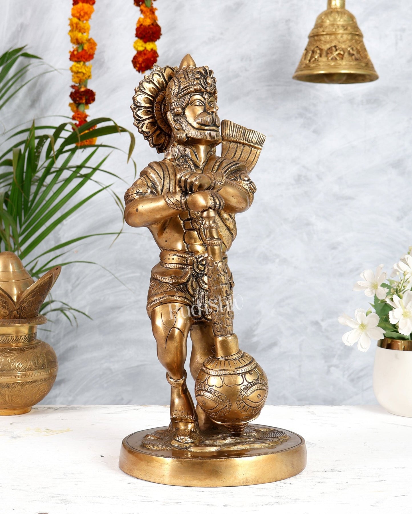 Pure Brass Hanuman Bahubali Standing Large Statue 14" - Budhshiv.com