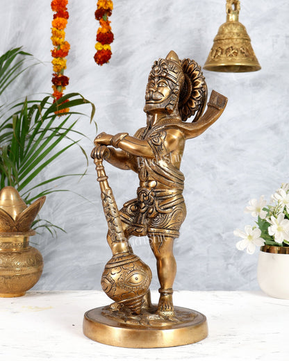 Pure Brass Hanuman Bahubali Standing Large Statue 14" - Budhshiv.com