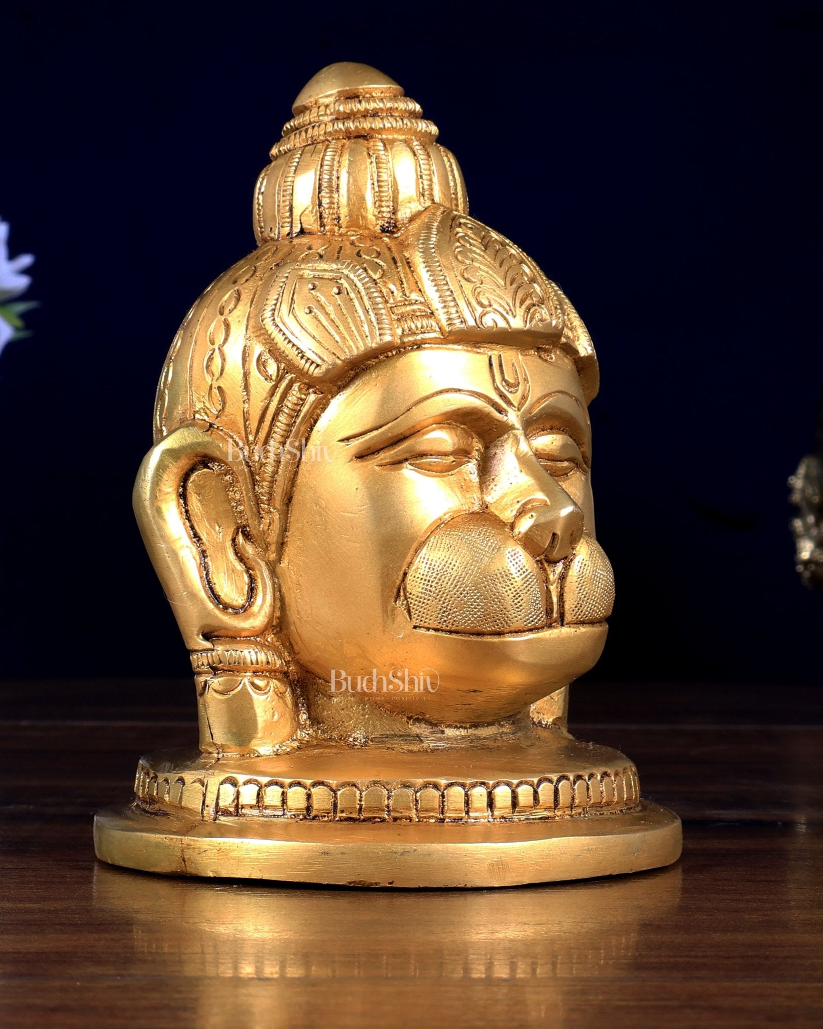 Pure Brass Hanuman Face Idol Table Accent 5.5 " - Budhshiv.com