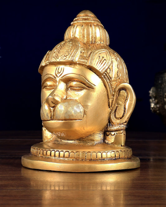 Pure Brass Hanuman Face Idol Table Accent 5.5 " - Budhshiv.com