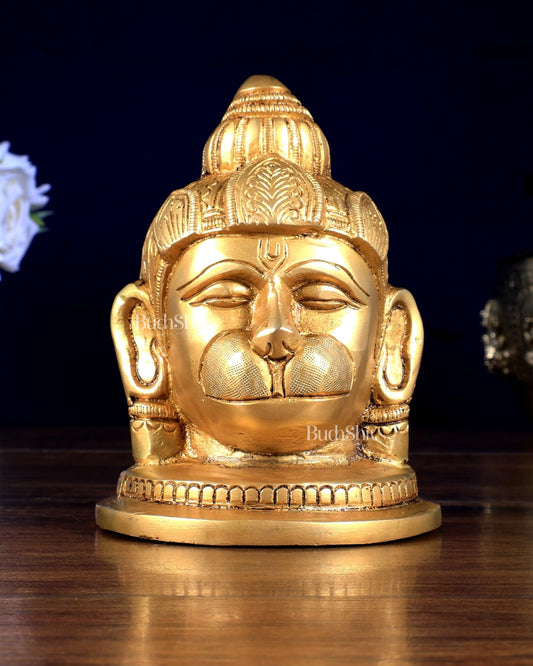 Pure Brass Hanuman Face Idol Table Accent 5.5 " - Budhshiv.com