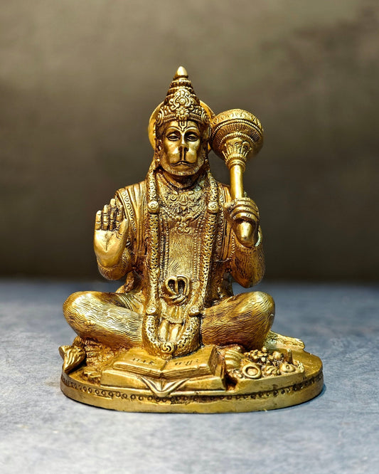 Pure Brass Hanuman Idol blessing 7 inch - Budhshiv.com