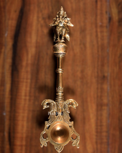 Pure Brass Hawan Spoon Garuda Design | Ritual Puja Ladle | 10.5 Inch - Budhshiv.com