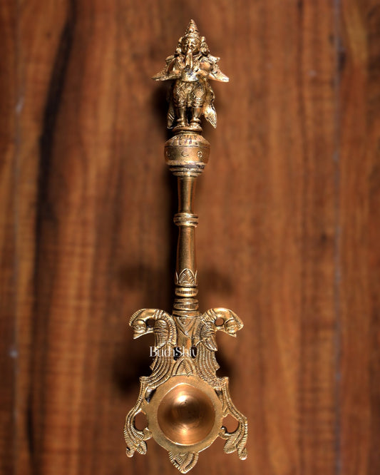 Pure Brass Hawan Spoon Garuda Design | Ritual Puja Ladle | 10.5 Inch - Budhshiv.com