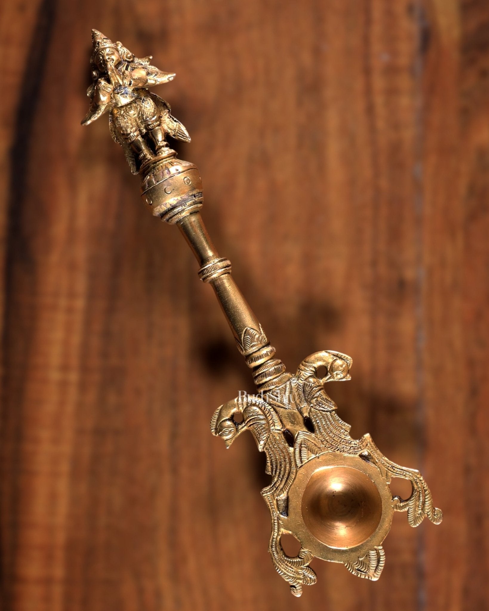 Pure Brass Hawan Spoon Garuda Design | Ritual Puja Ladle | 10.5 Inch - Budhshiv.com