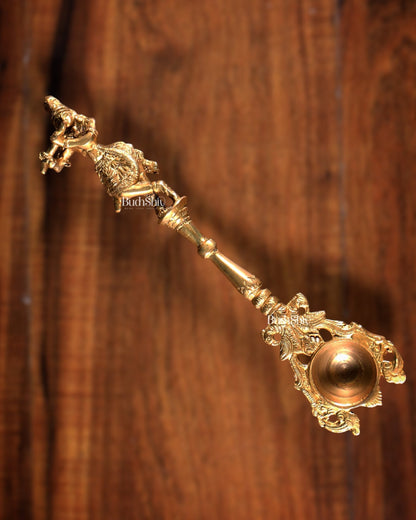 Pure Brass Hawan Spoon Krishna Design | Ritual Puja Accessory | 10.6 Inch - Budhshiv.com