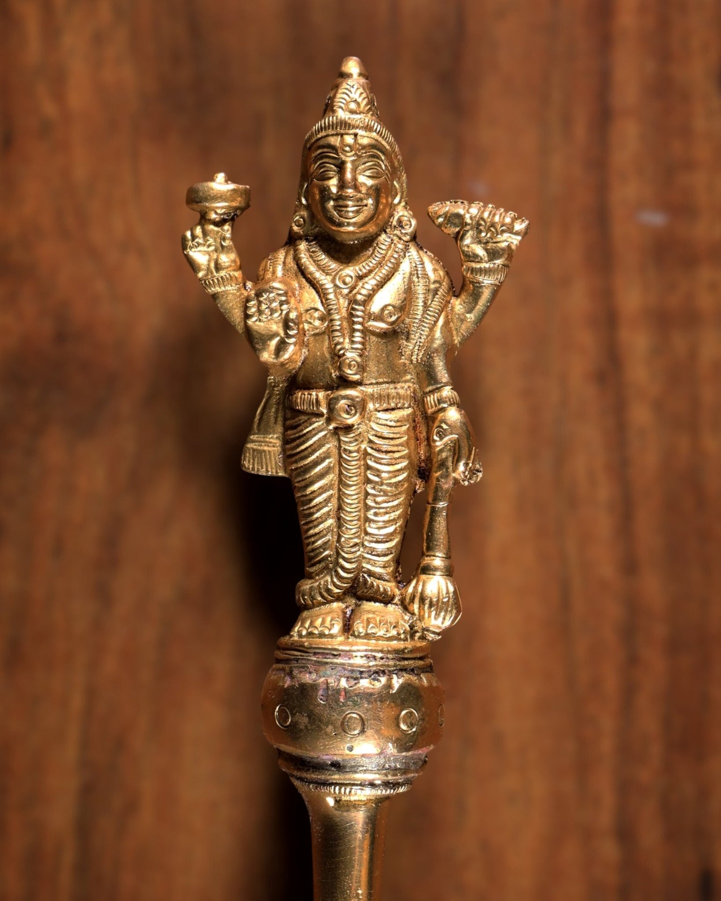 Pure Brass Hawan Spoon Vishnu Design | Ritual Puja Ladle | 11 Inch - Budhshiv.com