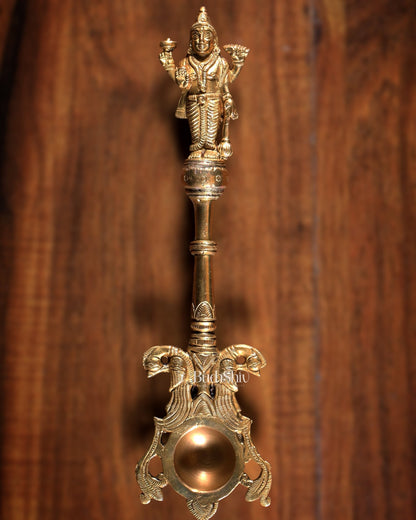 Pure Brass Hawan Spoon Vishnu Design | Ritual Puja Ladle | 11 Inch - Budhshiv.com