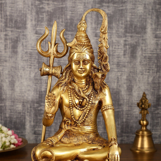 Pure Brass Highly Detailed Lord Shiva Statue | 14 Inch - Budhshiv.com