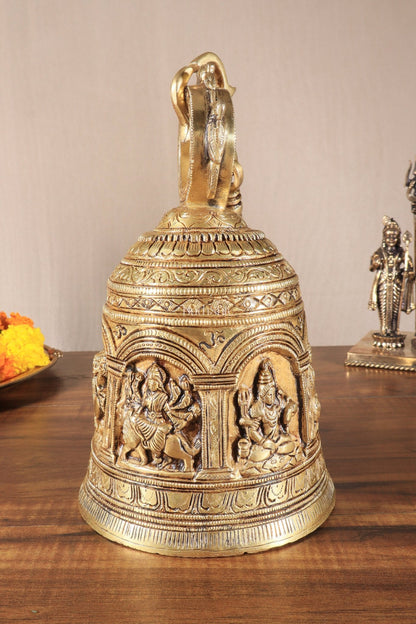 Pure Brass Hindu Gods Engraved Hanging Temple with Strong Chain 36" - Budhshiv.com