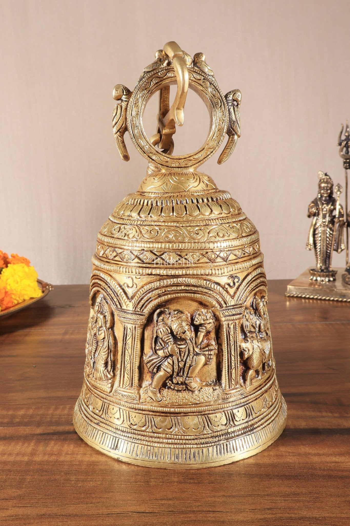 Pure Brass Hindu Gods Engraved Hanging Temple with Strong Chain 36" - Budhshiv.com