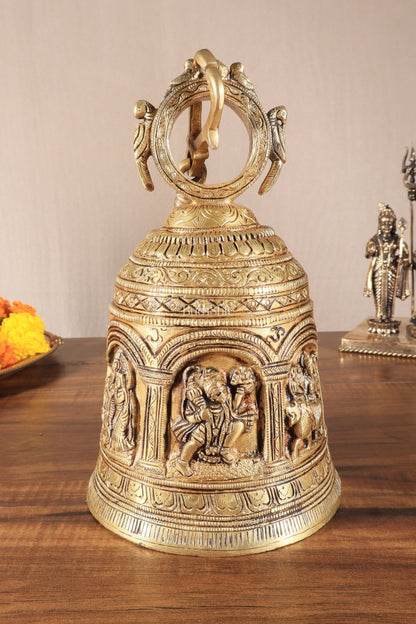 Pure Brass Hindu Gods Engraved Hanging Temple with Strong Chain 36" - Budhshiv.com