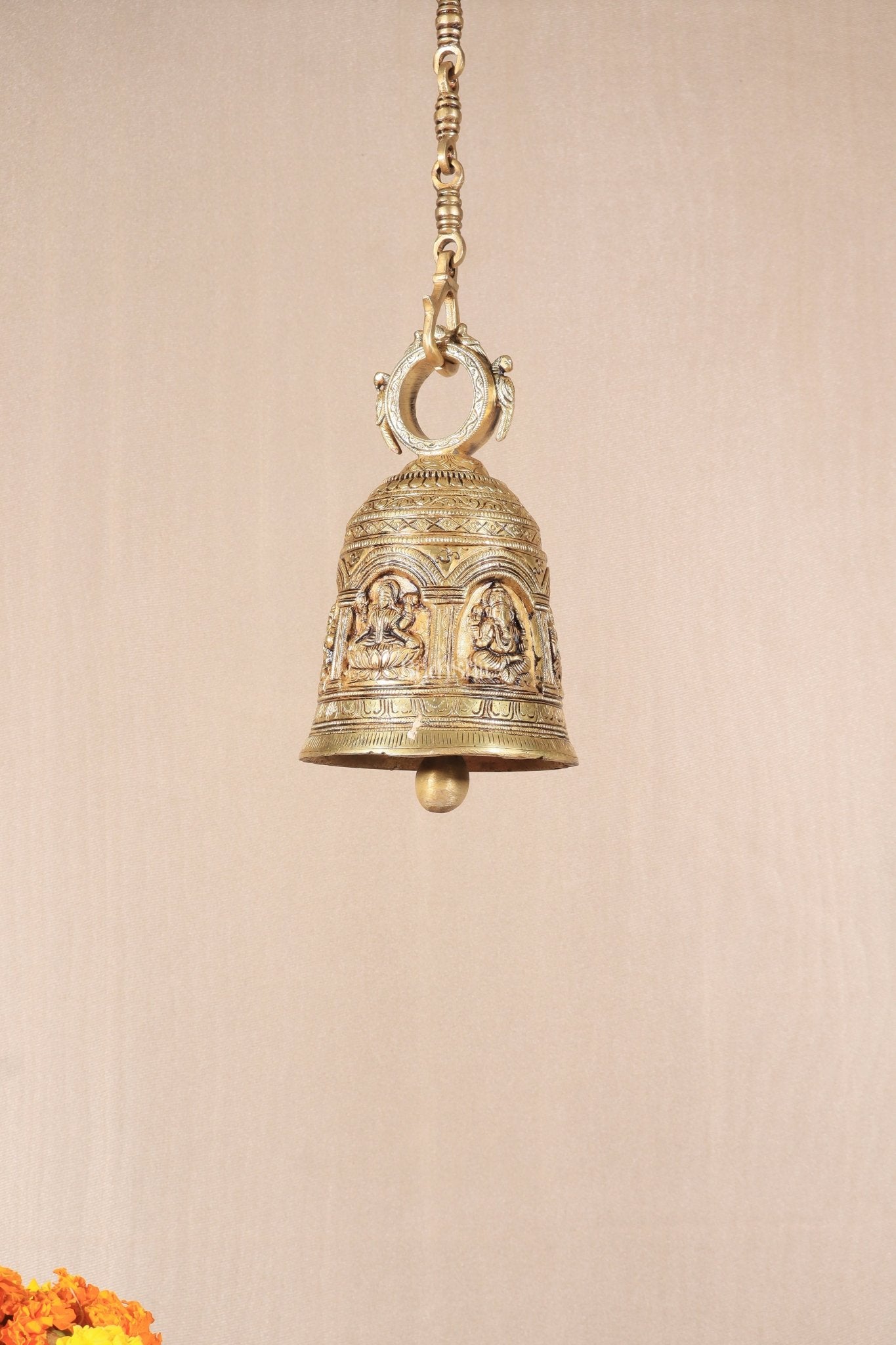 Pure Brass Hindu Gods Engraved Hanging Temple with Strong Chain 36" - Budhshiv.com